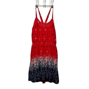 Red & Blue Floral Print Criss Cross Strappy Racerback Midi Dress
